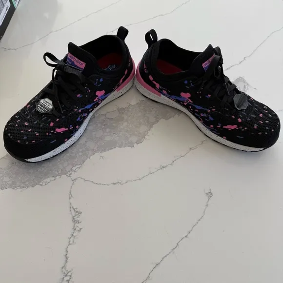 Skechers Bulkin Renneta Comp Toe Black Sneakers Pink/Blue Accent Women’s 9.5 NEW