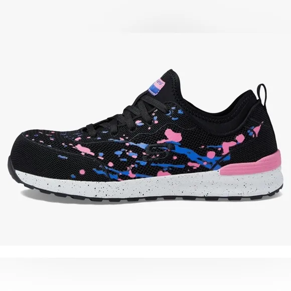 Skechers Bulkin Renneta Comp Toe Black Sneakers Pink/Blue Accent Women’s 9.5 NEW
