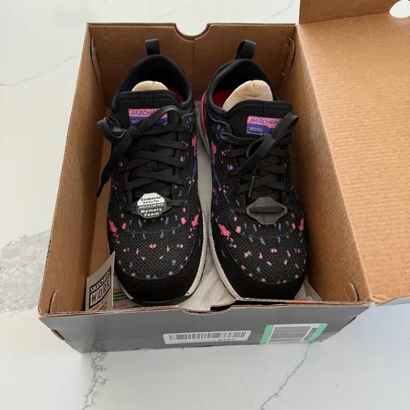 Skechers Bulkin Renneta Comp Toe Black Sneakers Pink/Blue Accent Women’s 9.5 NEW