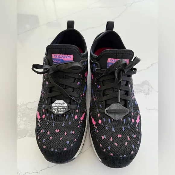 Skechers Bulkin Renneta Comp Toe Black Sneakers Pink/Blue Accent Women’s 9.5 NEW