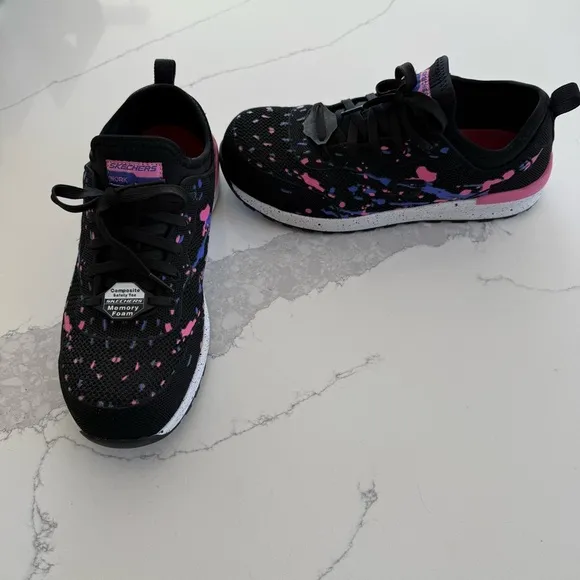 Skechers Bulkin Renneta Comp Toe Black Sneakers Pink/Blue Accent Women’s 9.5 NEW