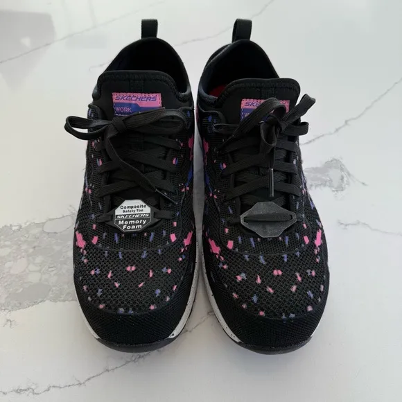 Skechers Bulkin Renneta Comp Toe Black Sneakers Pink/Blue Accent Women’s 9.5 NEW