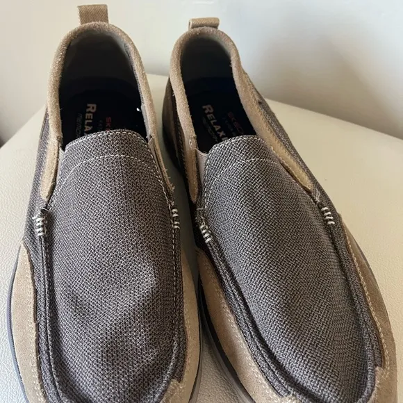 Skechers Extra Wide Memory Foam Milford Slip On Loafers Canvas Brown Tan Men 12