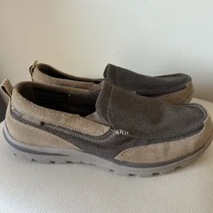 Skechers Extra Wide Memory Foam Milford Slip On Loafers Canvas Brown Tan Men 12