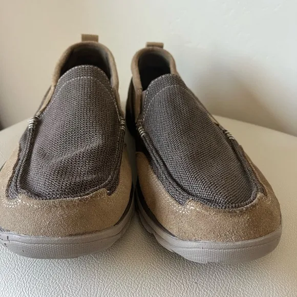 Skechers Extra Wide Memory Foam Milford Slip On Loafers Canvas Brown Tan Men 12