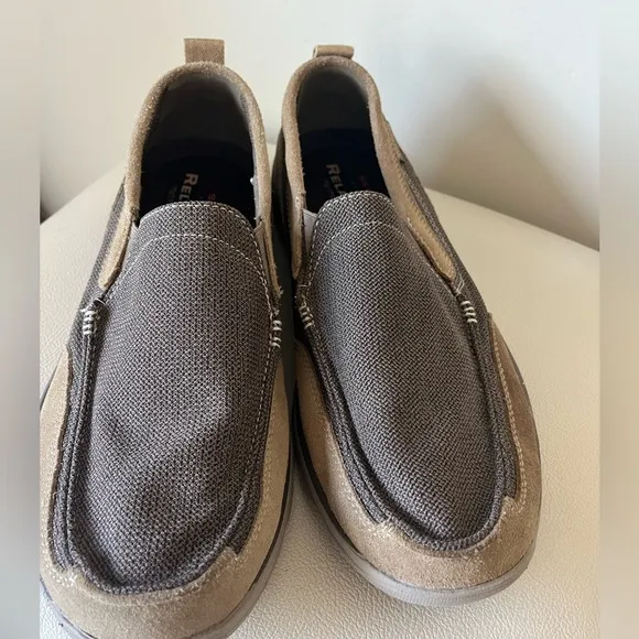 Skechers Extra Wide Memory Foam Milford Slip On Loafers Canvas Brown Tan Men 12
