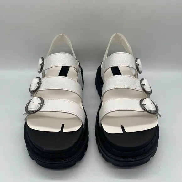 Skechers Jammers Lite Poppin 2.0 Sz 8 Sandals White Leather Chunky Platform