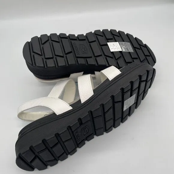 Skechers Jammers Lite Poppin 2.0 Sz 8 Sandals White Leather Chunky Platform