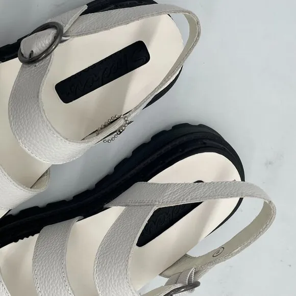Skechers Jammers Lite Poppin 2.0 Sz 8 Sandals White Leather Chunky Platform