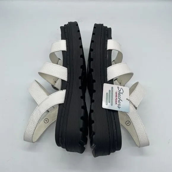 Skechers Jammers Lite Poppin 2.0 Sz 8 Sandals White Leather Chunky Platform
