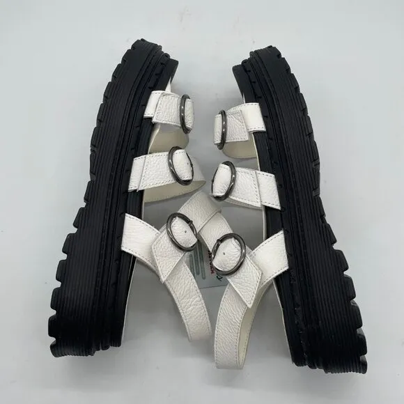 Skechers Jammers Lite Poppin 2.0 Sz 8 Sandals White Leather Chunky Platform