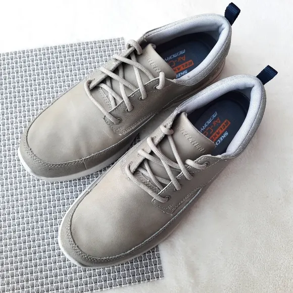 Skechers Men's Elent Leven Relaxed Fit Memory Foam Comfort Sneakers Greige 10