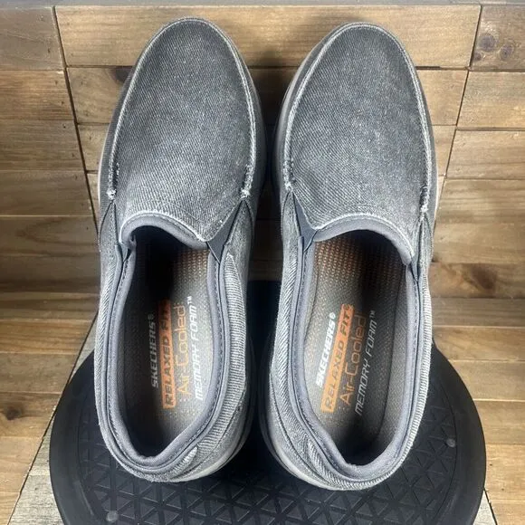 Skechers Mens Size 11.5 Relaxed Fit Elected-Drigo Loafers Gray Canvas 65355