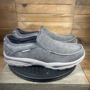 Skechers Mens Size 11.5 Relaxed Fit Elected-Drigo Loafers Gray Canvas 65355