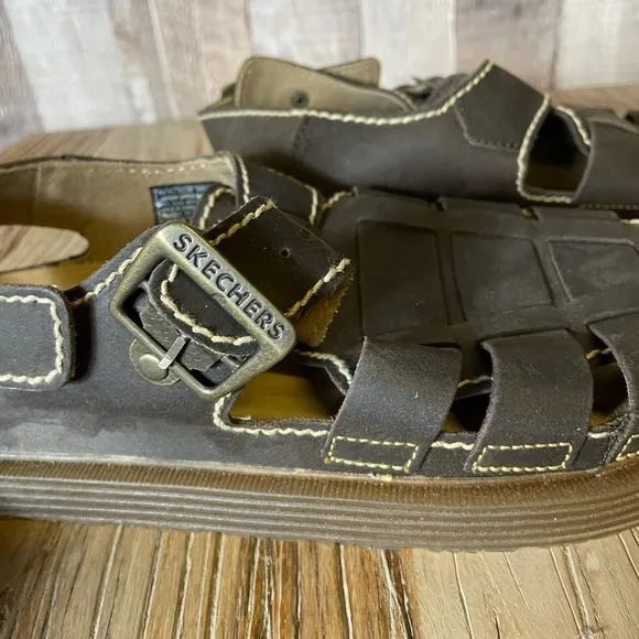 Skechers Vintage Fisherman Jammers Sandals Brown Leather Buckle