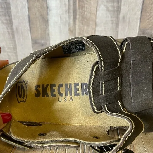 Skechers Vintage Fisherman Jammers Sandals Brown Leather Buckle