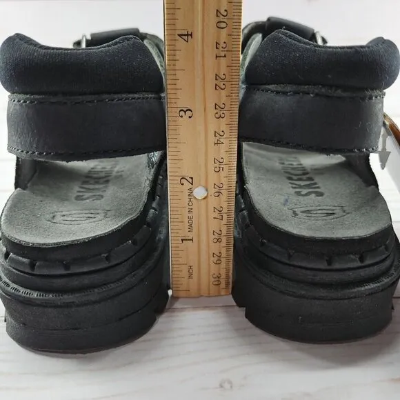 Skechers‎ Youth Size 1 Black Chunky Leather Sandals Platform Y2K 90s Grunge