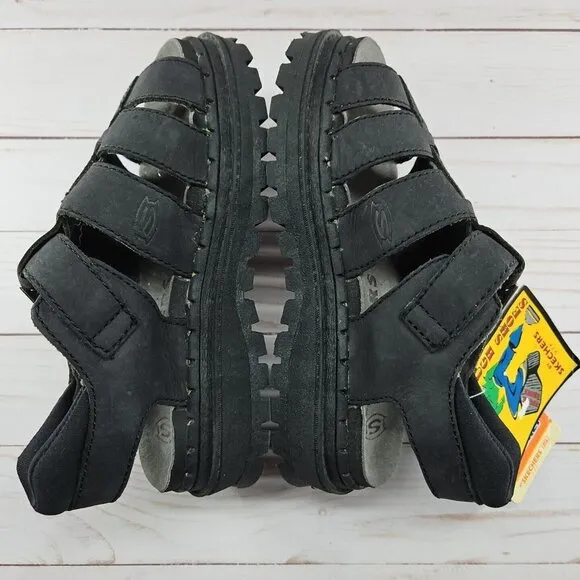 Skechers‎ Youth Size 1 Black Chunky Leather Sandals Platform Y2K 90s Grunge