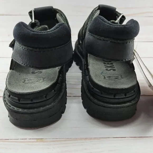 Skechers‎ Youth Size 1 Black Chunky Leather Sandals Platform Y2K 90s Grunge