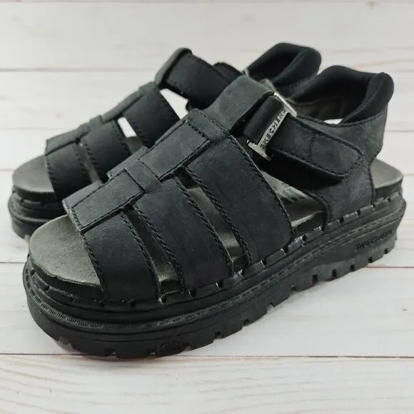 Skechers‎ Youth Size 1 Black Chunky Leather Sandals Platform Y2K 90s Grunge