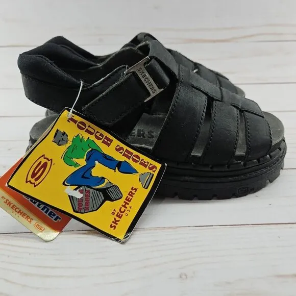 Skechers‎ Youth Size 1 Black Chunky Leather Sandals Platform Y2K 90s Grunge