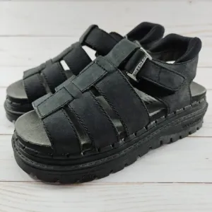 Skechers‎ Youth Size 1 Black Chunky Leather Sandals Platform Y2K 90s Grunge