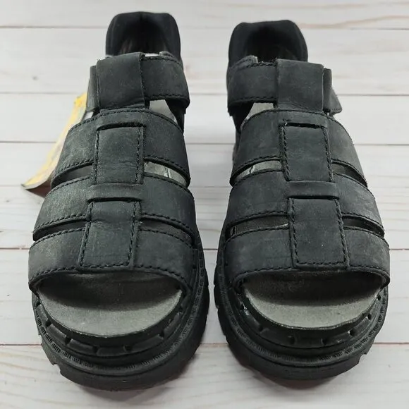 Skechers‎ Youth Size 1 Black Chunky Leather Sandals Platform Y2K 90s Grunge