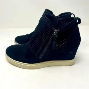 Sofft Boots Ankle Wedged Leather Perforate Side Zip Black 9.5