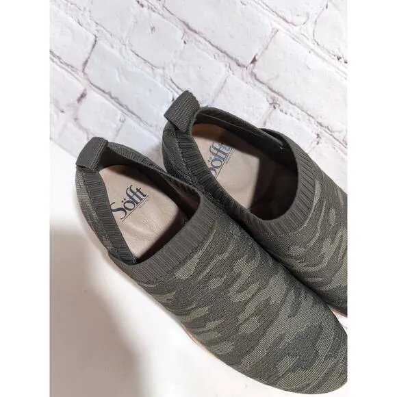 Sofft Womens Elesia Sneakers Wedge Heel Slip On Olive Green Knit Camo Size 8.5