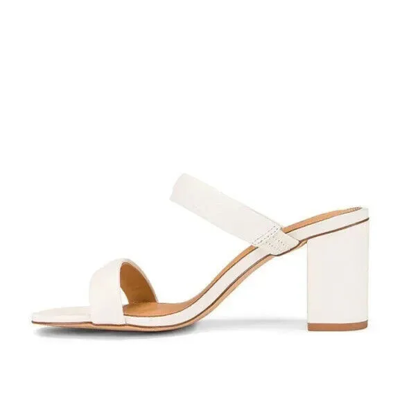 Soludos Ines Sandals Women US 7 White Leather 2-Strap Slip On Block Heels KHD926