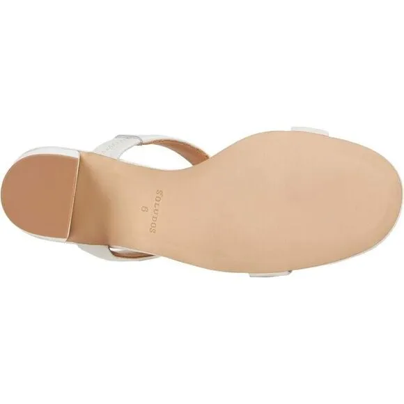 Soludos Ines Sandals Women US 7 White Leather 2-Strap Slip On Block Heels KHD926