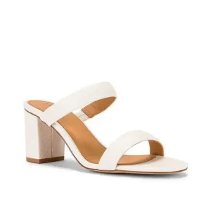 Soludos Ines Sandals Women US 7 White Leather 2-Strap Slip On Block Heels KHD926