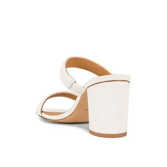 Soludos Ines Sandals Women US 7 White Leather 2-Strap Slip On Block Heels KHD926