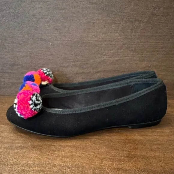 Sophia Webster Bo Pom-Pom Black Suede Leather Ballet Flats Size 5 (35.5)