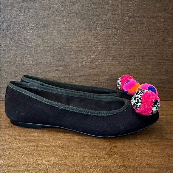 Sophia Webster Bo Pom-Pom Black Suede Leather Ballet Flats Size 5 (35.5)