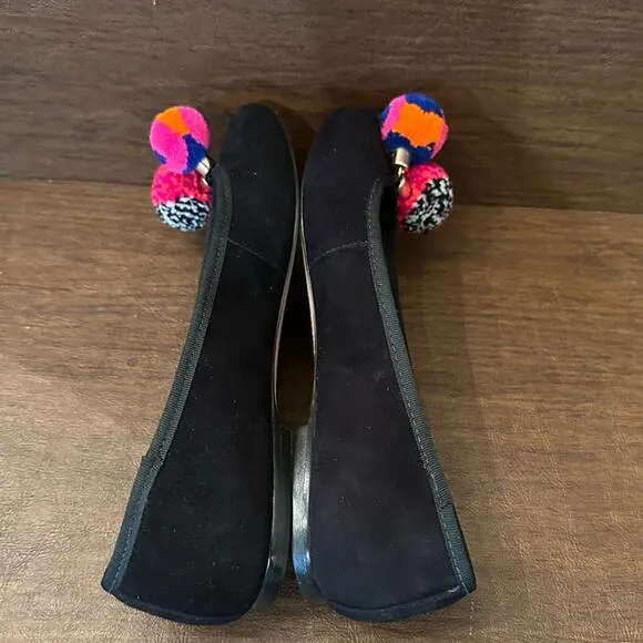 Sophia Webster Bo Pom-Pom Black Suede Leather Ballet Flats Size 5 (35.5)