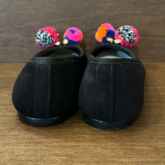 Sophia Webster Bo Pom-Pom Black Suede Leather Ballet Flats Size 5 (35.5)