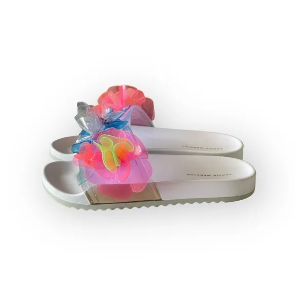 Sophia Webster ✽ Jumbo Lilico Neon 3D Flowers Pool Slide Sandals ✽ White ✽ 8M ✽
