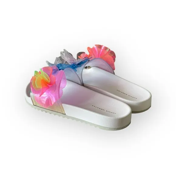 Sophia Webster ✽ Jumbo Lilico Neon 3D Flowers Pool Slide Sandals ✽ White ✽ 8M ✽