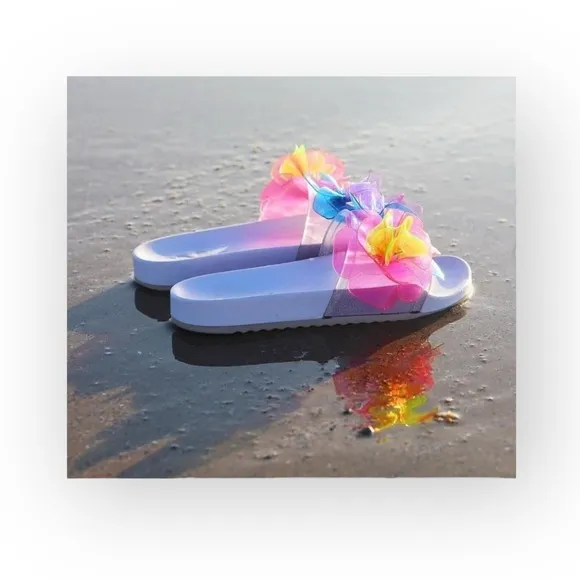 Sophia Webster ✽ Jumbo Lilico Neon 3D Flowers Pool Slide Sandals ✽ White ✽ 8M ✽