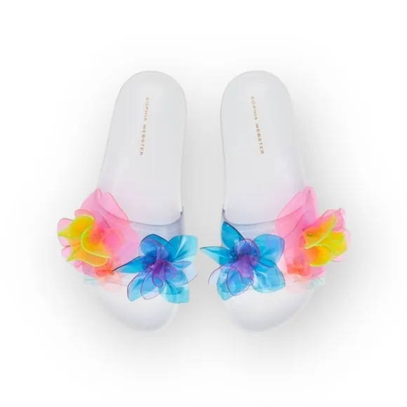 Sophia Webster ✽ Jumbo Lilico Neon 3D Flowers Pool Slide Sandals ✽ White ✽ 8M ✽
