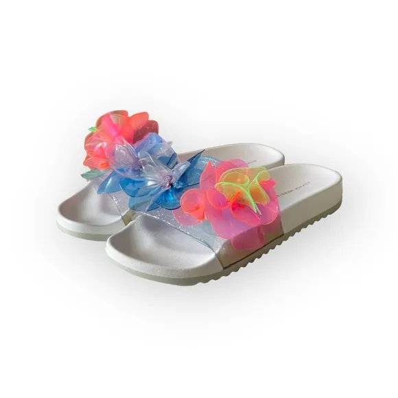 Sophia Webster ✽ Jumbo Lilico Neon 3D Flowers Pool Slide Sandals ✽ White ✽ 8M ✽