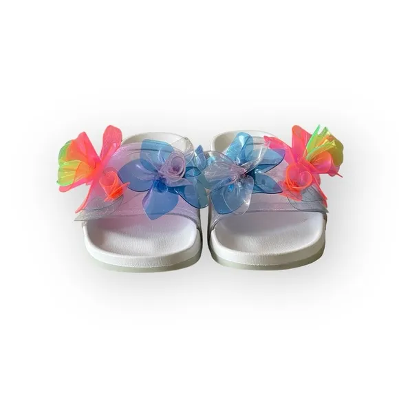 Sophia Webster ✽ Jumbo Lilico Neon 3D Flowers Pool Slide Sandals ✽ White ✽ 8M ✽