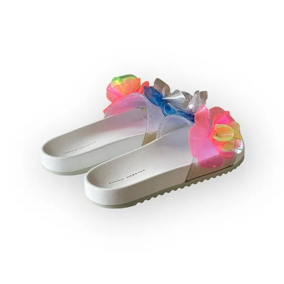 Sophia Webster ✽ Jumbo Lilico Neon 3D Flowers Pool Slide Sandals ✽ White ✽ 8M ✽