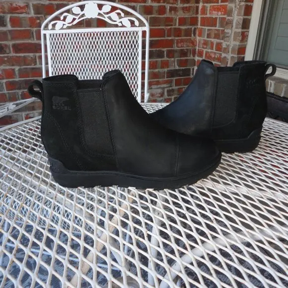 SOREL &quot;Evie II&quot; Women's Chelsea Black Wedge Boots Size 8.5