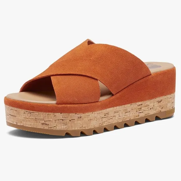 Sorel Cameron Flatform Women's Desert Sun suede Orange Sandals size 8
