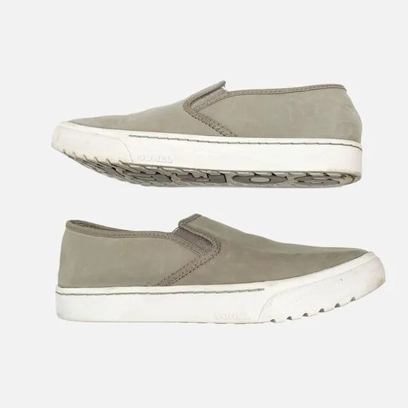 Sorel Campsneak Gray Green Suede Leather Slip On Flats Sneakers Women’s Size 8.5