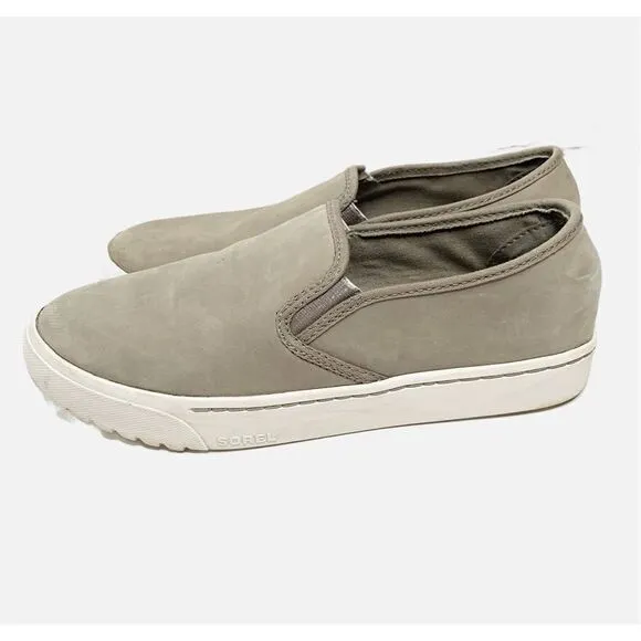 Sorel Campsneak Gray Green Suede Leather Slip On Flats Sneakers Women’s Size 8.5