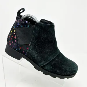Sorel Emelie Black Leather Chelsea Boots Girls Size 5 Multicolor Rainbow Stars
