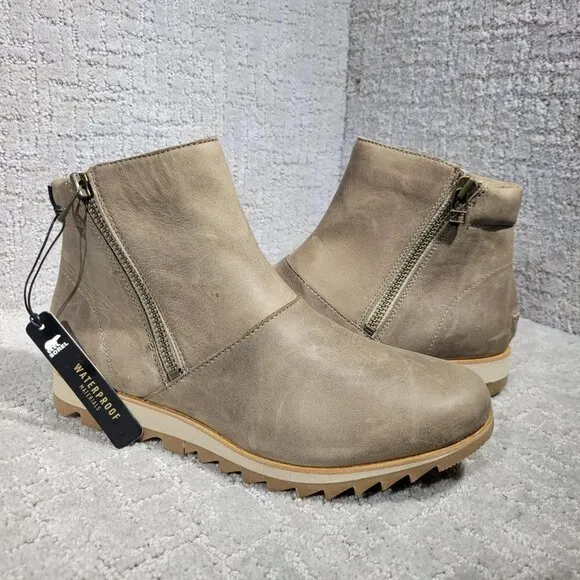 Sorel Harlow Women's Size 8M US Taupe Leather Side Zip Bootie Boots NL3737-297
